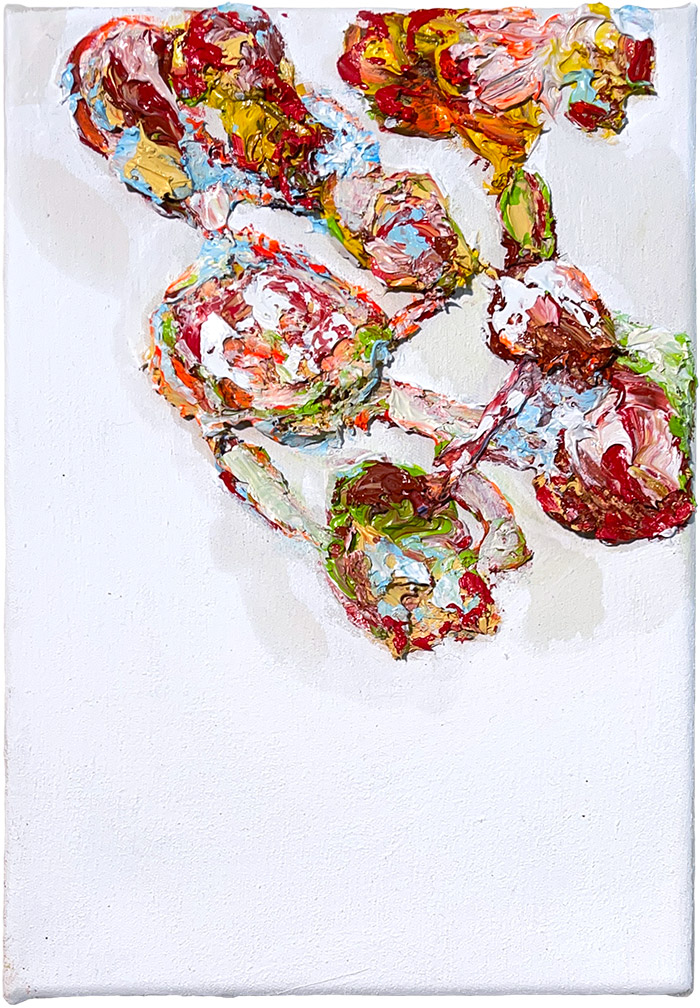 F, Serie «Guardare», 2021/22, Öl auf Leinwand, 21 x 29,7 cm